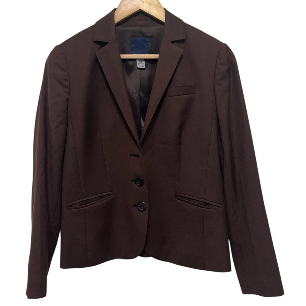 J CREW 100% Wool Brown Blazer Jacket Size 8 Petite